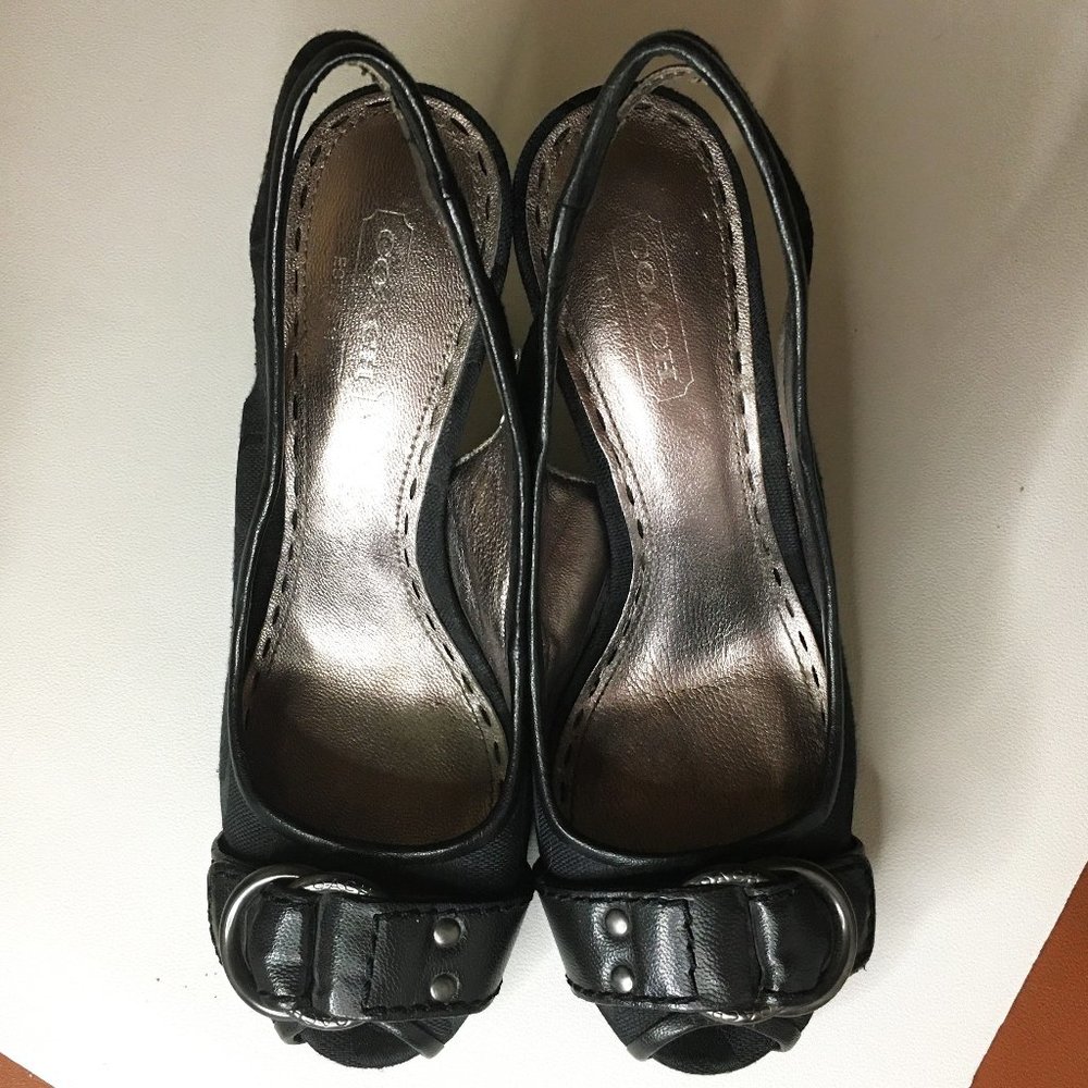COACH "Diane" Logo'd Canvas & Leather Sling Back Heels 🐴 - Picture 3 of 15